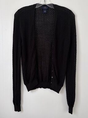 Black Pointelle Pima Cotton BROOKS BROTHERS 346 Cardigan Sweater